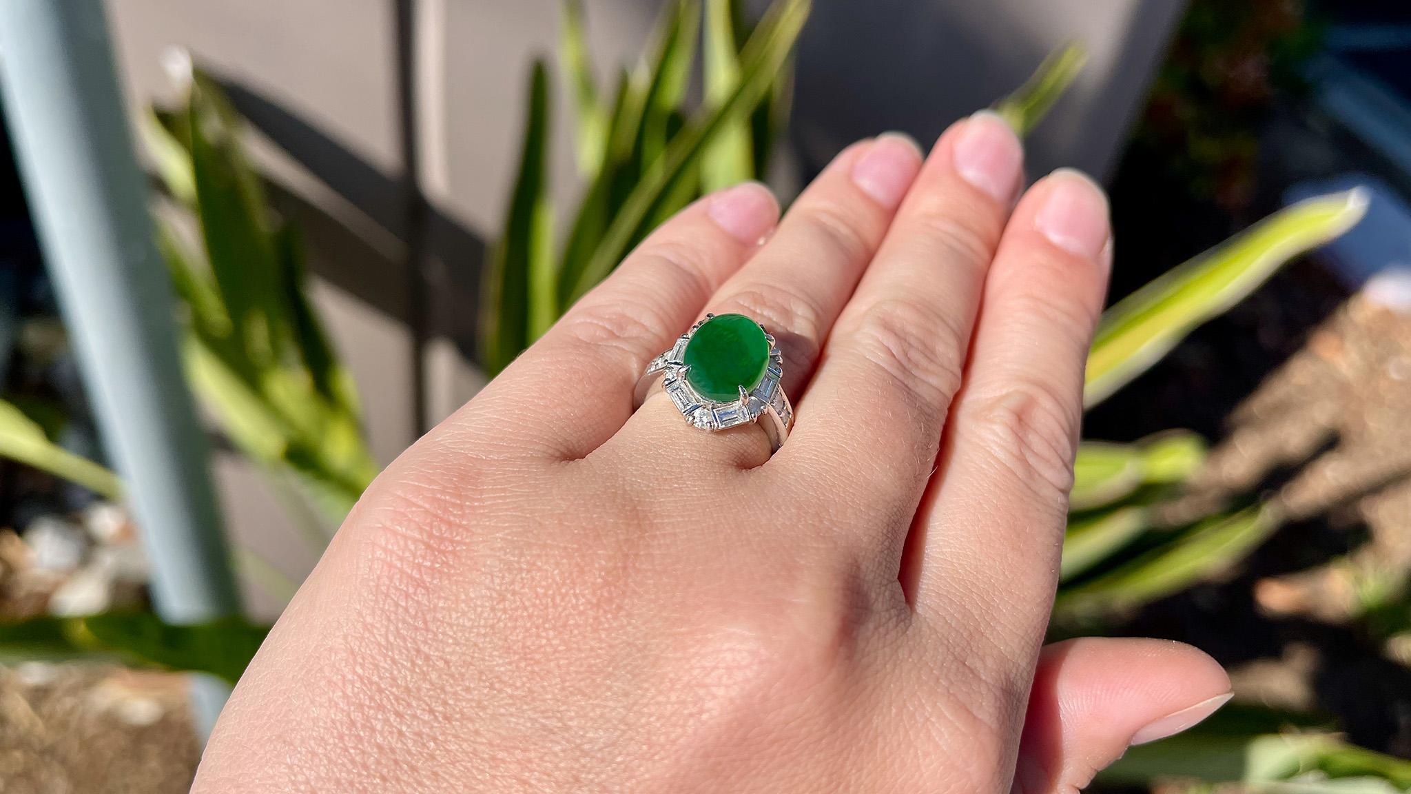 GIA Certified 5.43 Carat Very Fine Natural Imperial Jade Ring Set with Diamonds at 1stDibs