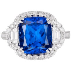GIA Certified 5.44 Carat Cushion Cut Tanzanite and Diamond Ring 18 Karat Gold