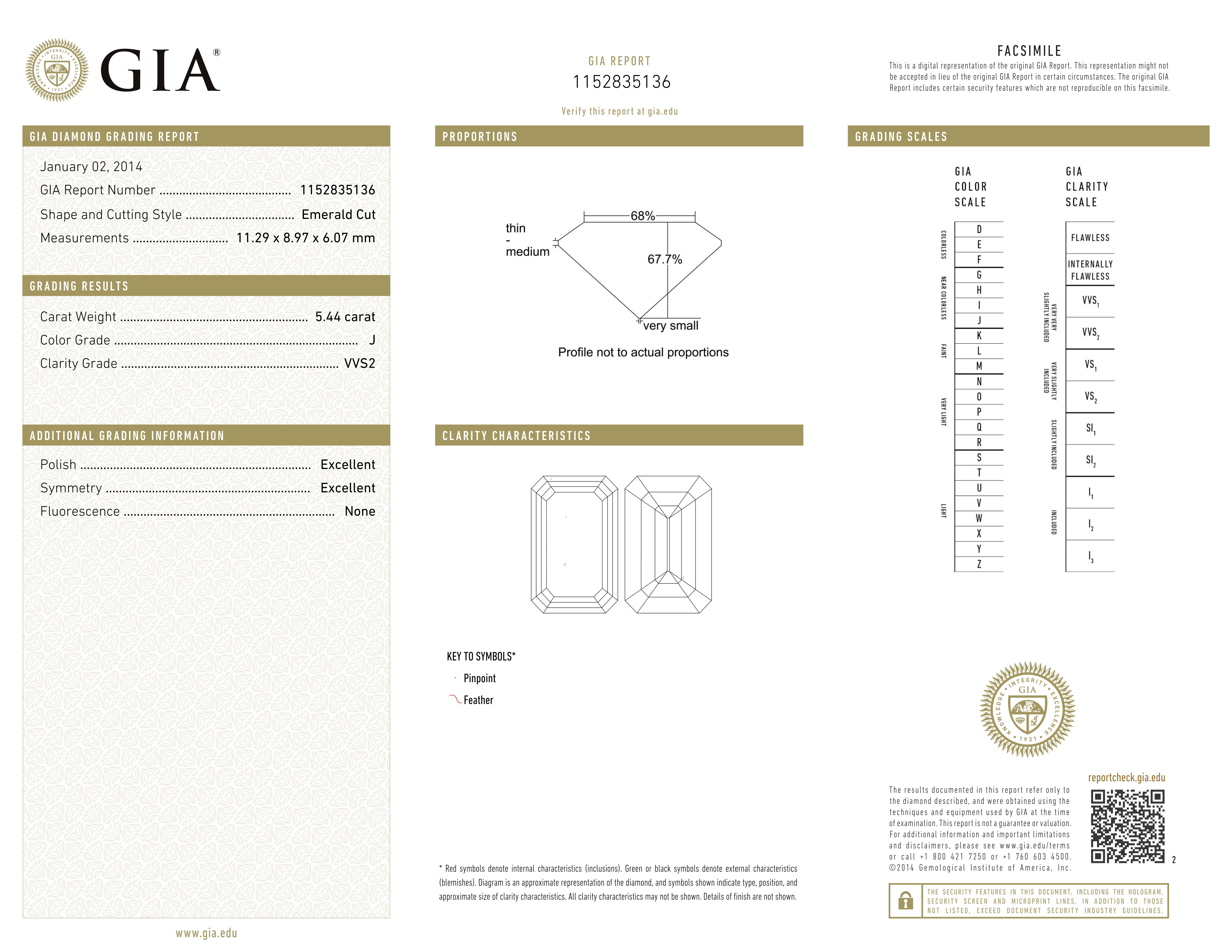 Taille émeraude Bague en platine certifiée GIA avec diamant taille émeraude de 5.44 carats