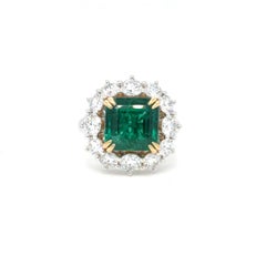 GIA Certified 5.44 Carat Emerald GIA Certified Diamond Cocktail Ring