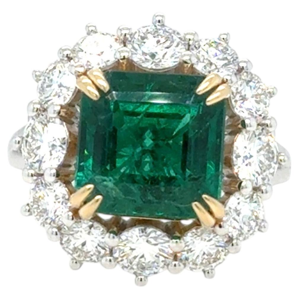 GIA-zertifizierter Smaragd mit 5,44 Karat und GIA-zertifizierter Diamant – Cocktailring