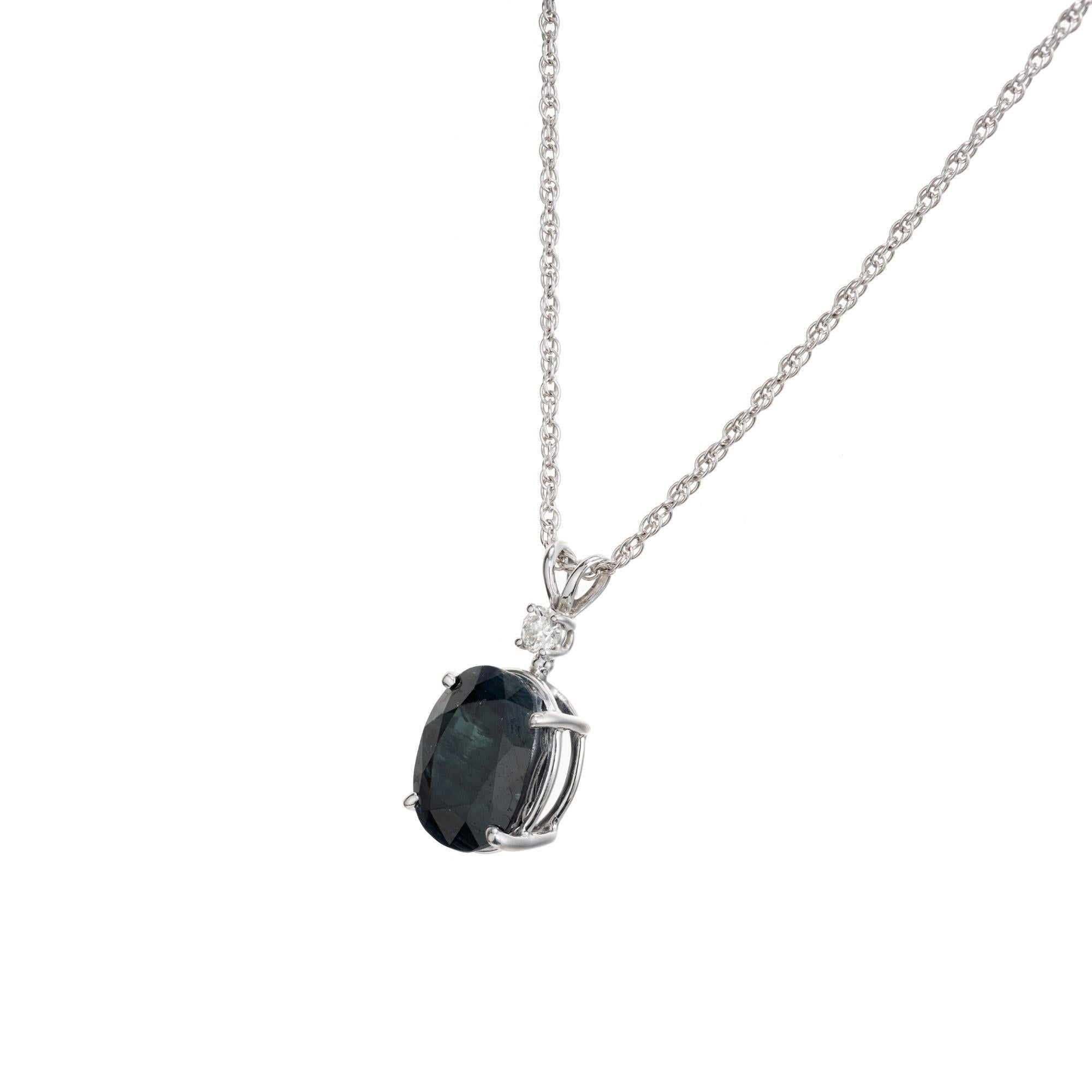 Oval Cut GIA Certified 5.44 Carat Oval Sapphire Diamond Pendant Necklace For Sale