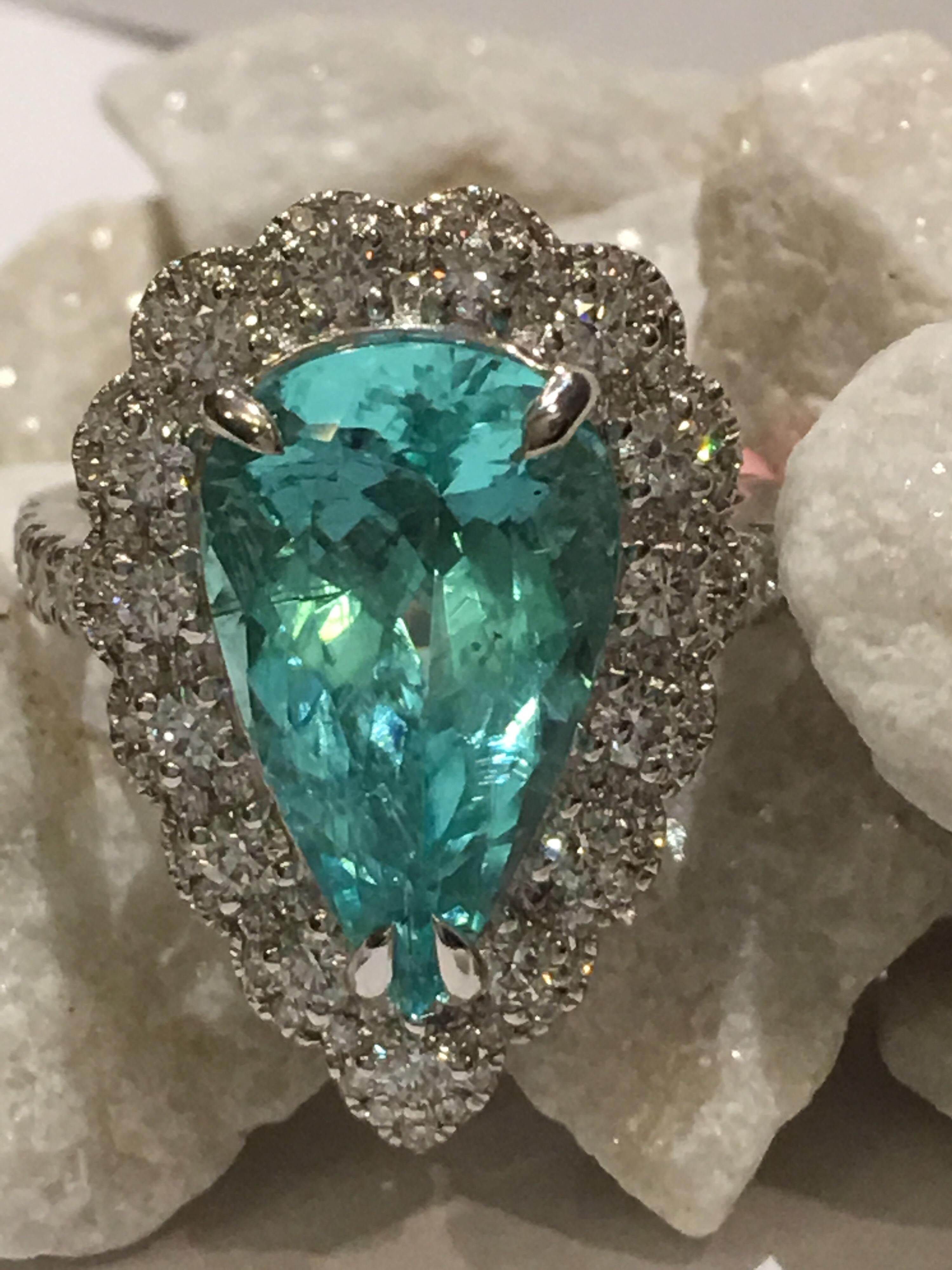 GIA Certified 5.44 Carat Paraiba Tourmaline Ring For Sale 2