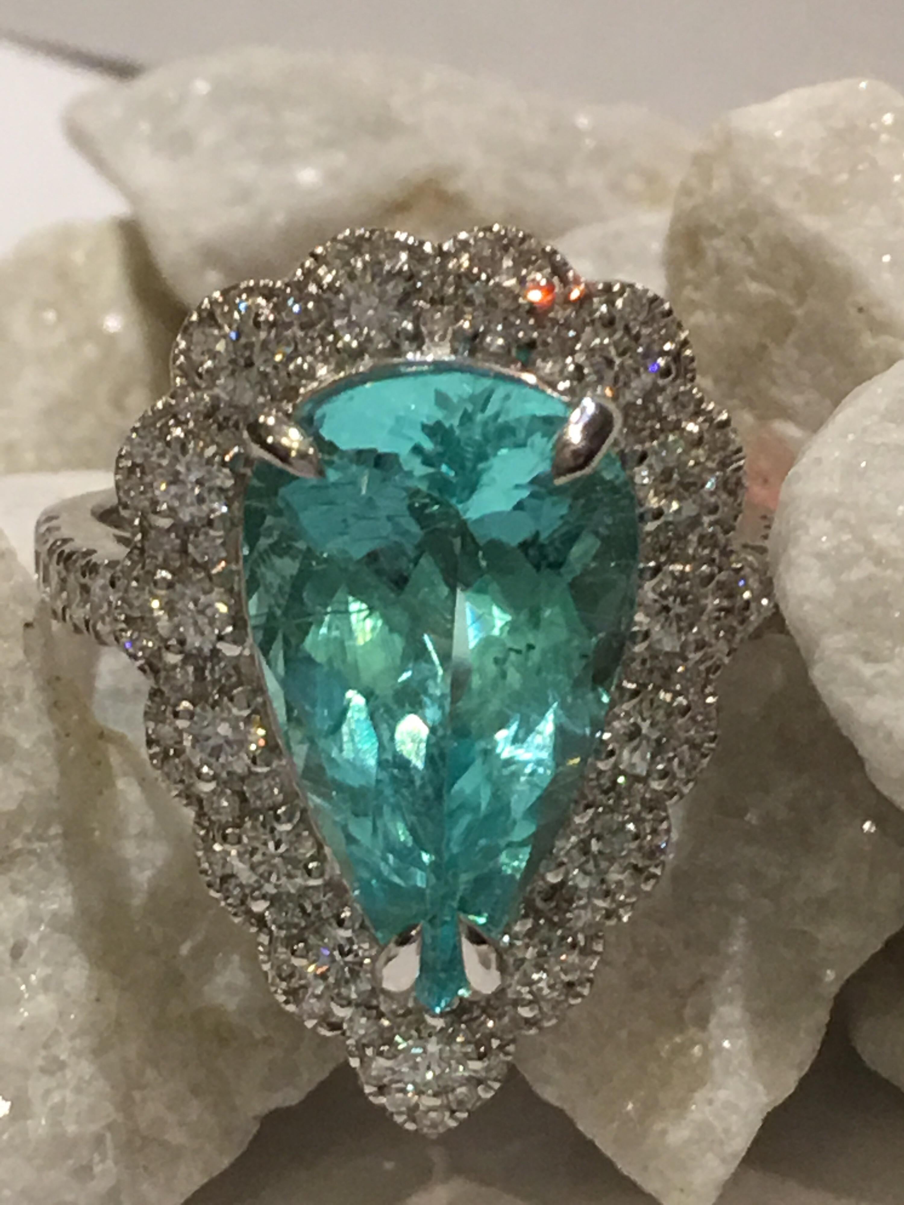 GIA Certified 5.44 Carat Paraiba Tourmaline Ring For Sale 3