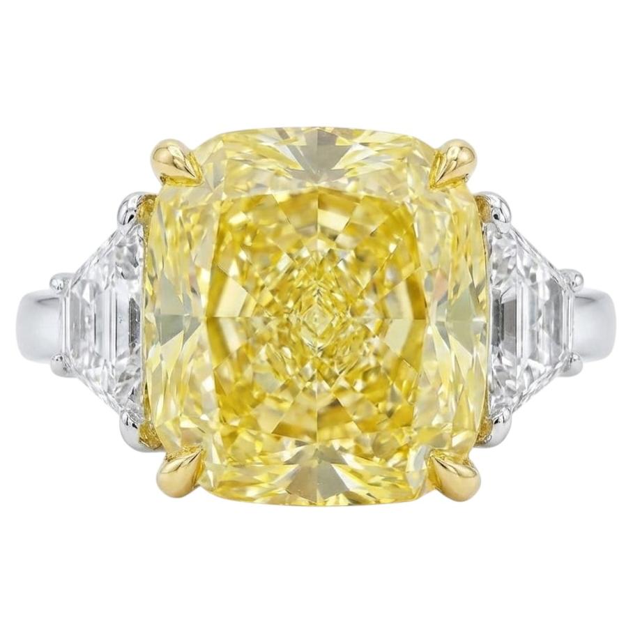 GIA Certified 6.51 Carat Fancy Yellow Diamond Three-Stone Ring