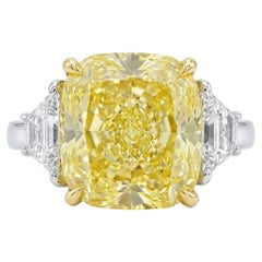 GIA Certified 6.51 Carat Fancy Yellow Diamond Three-Stone Ring