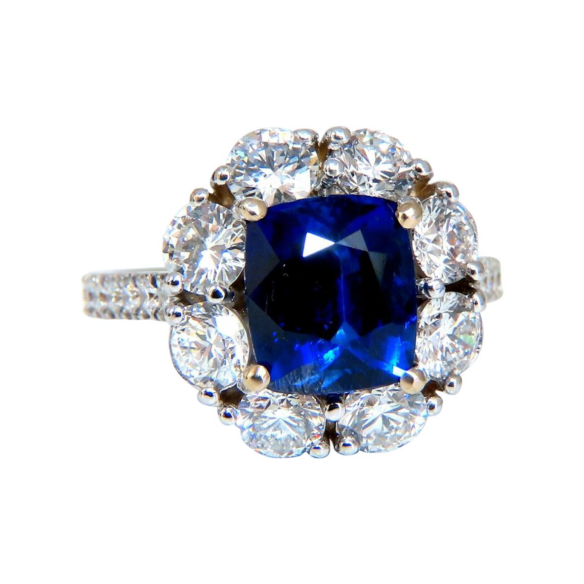 GIA Certified 5.48 Carat Natural No Heat Royal Blue Sapphire Ring Halo Prime For Sale