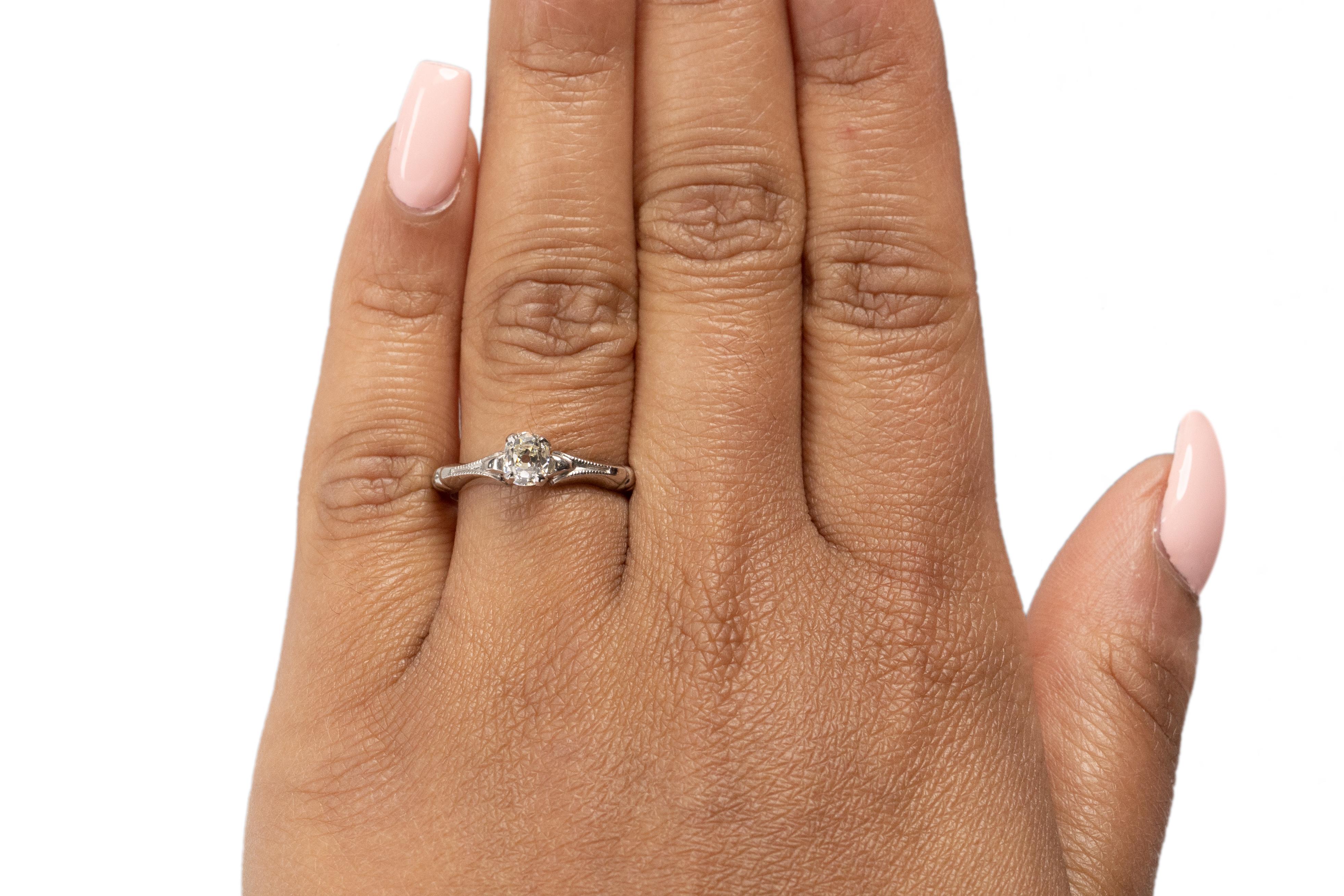 GIA Certified .55 Carat Art Deco Diamond Palladium Engagement Ring In Good Condition For Sale In Atlanta, GA