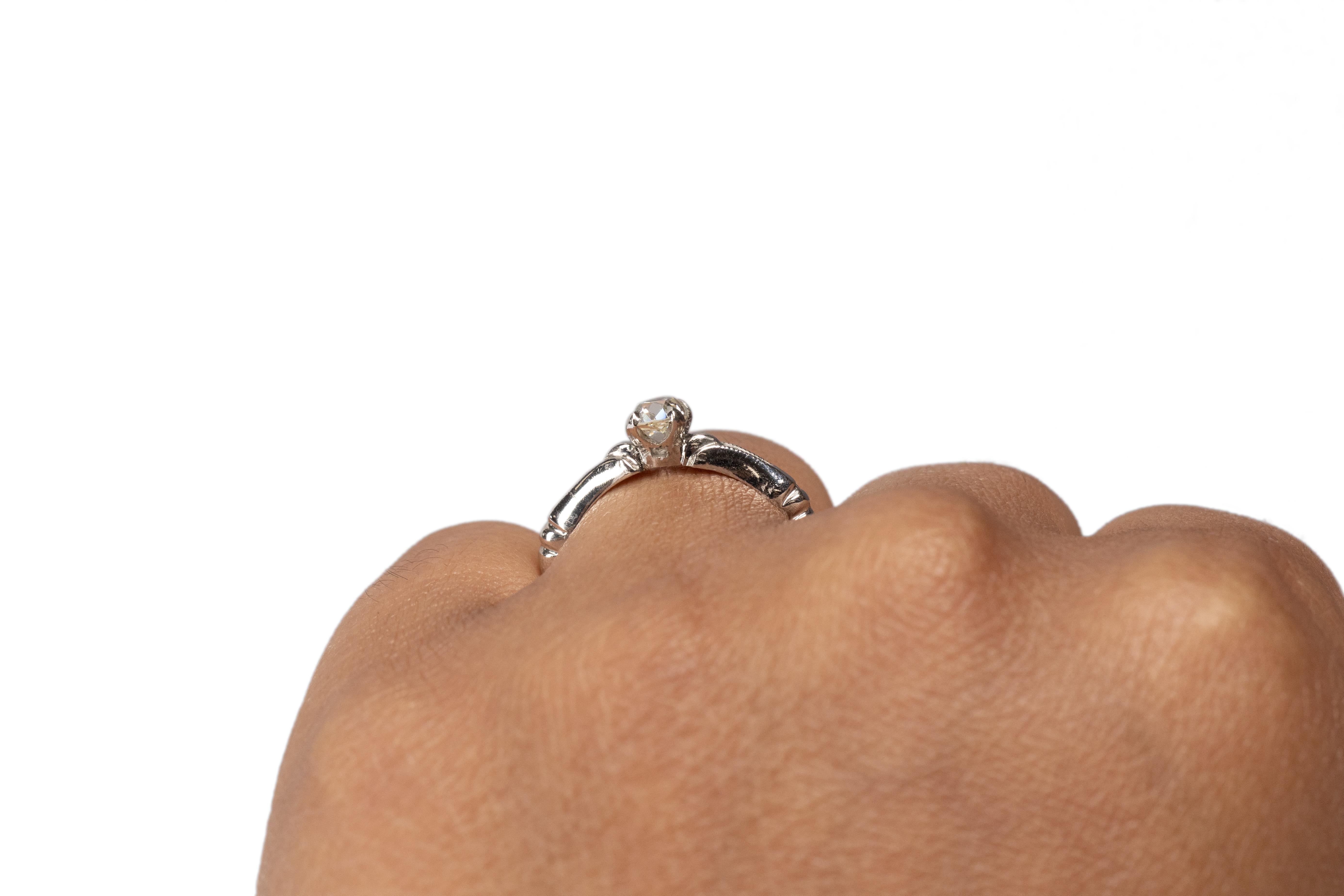Women's GIA Certified .55 Carat Art Deco Diamond Palladium Engagement Ring For Sale