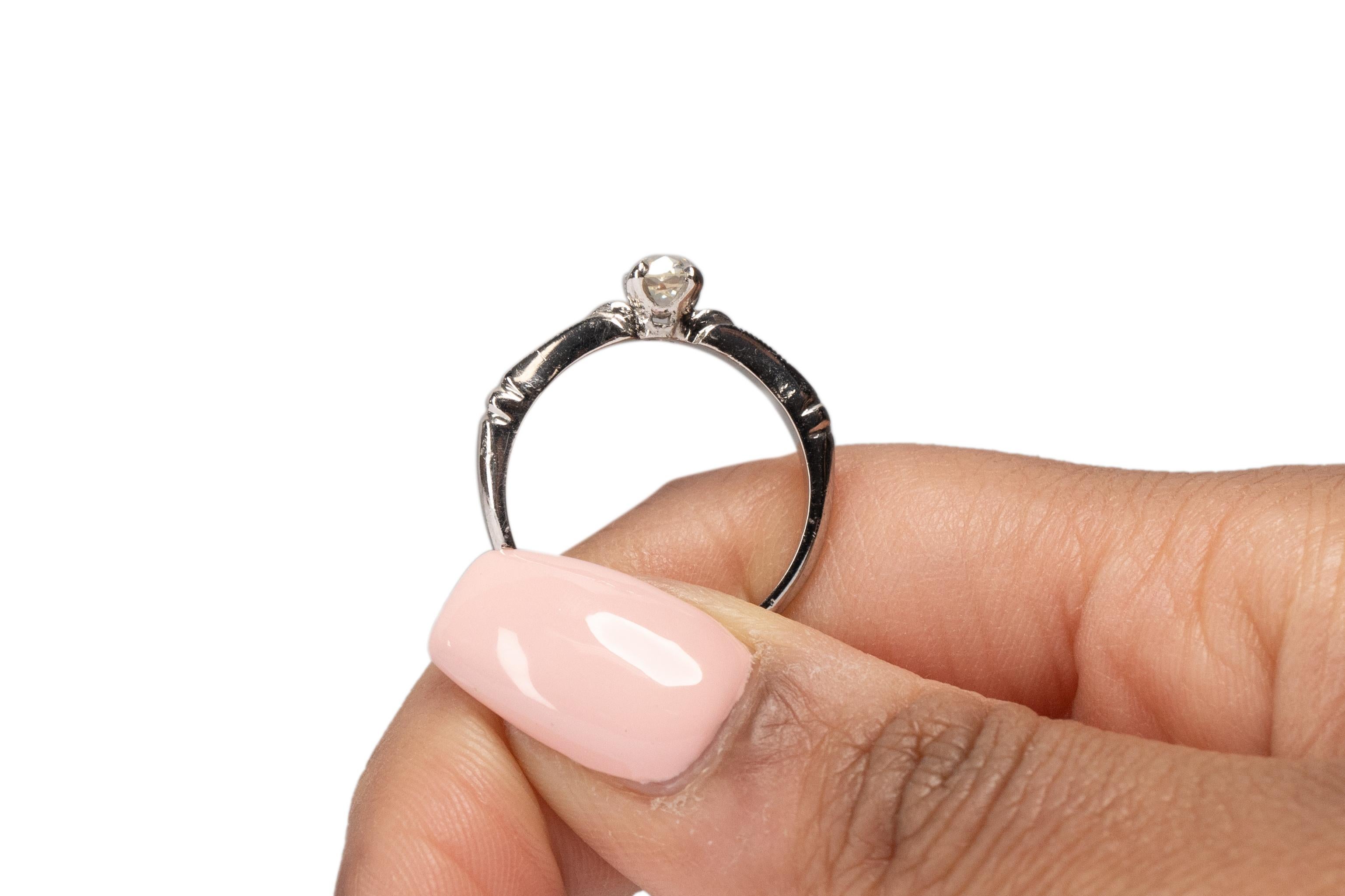 GIA Certified .55 Carat Art Deco Diamond Palladium Engagement Ring For Sale 2