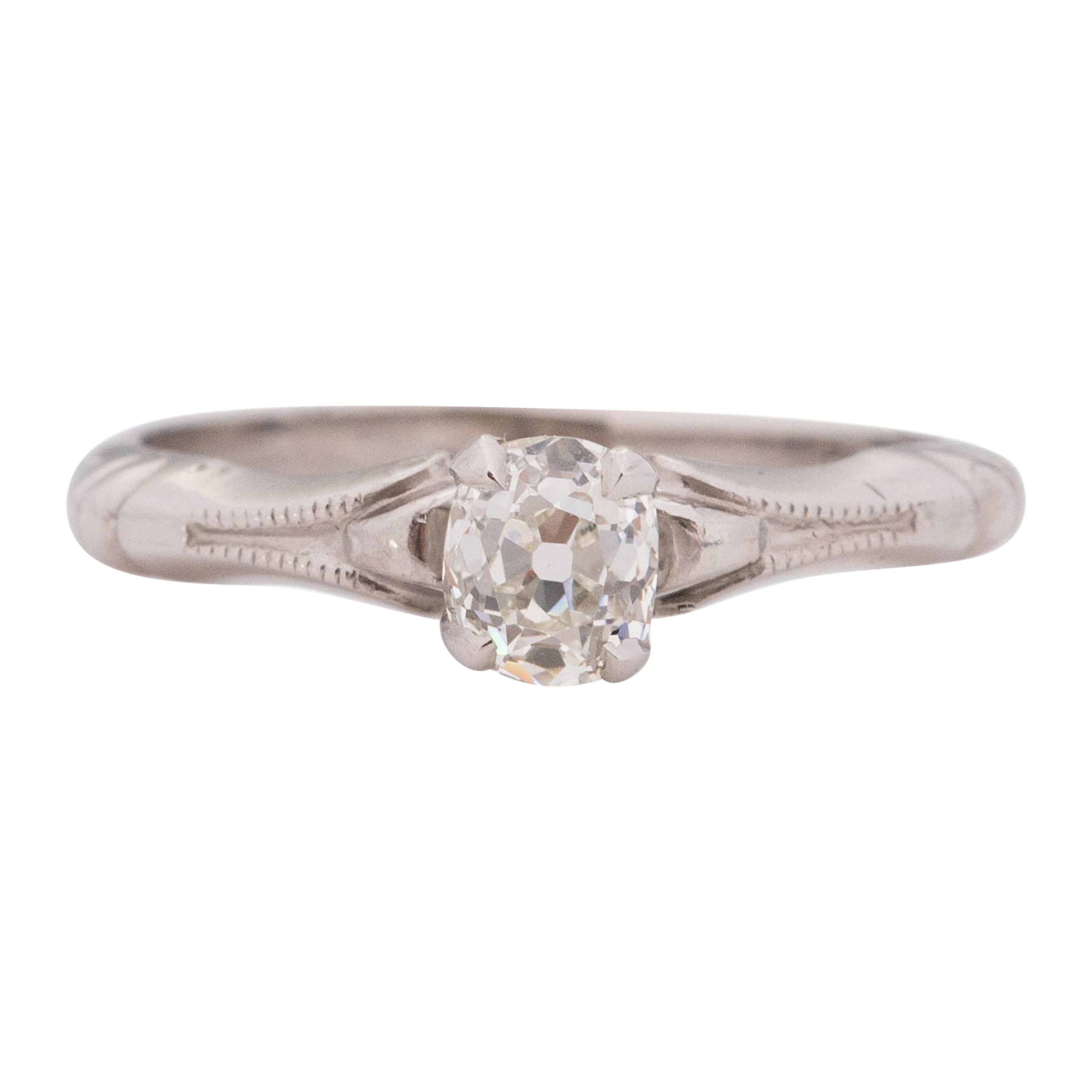 GIA Certified .55 Carat Art Deco Diamond Palladium Engagement Ring For Sale