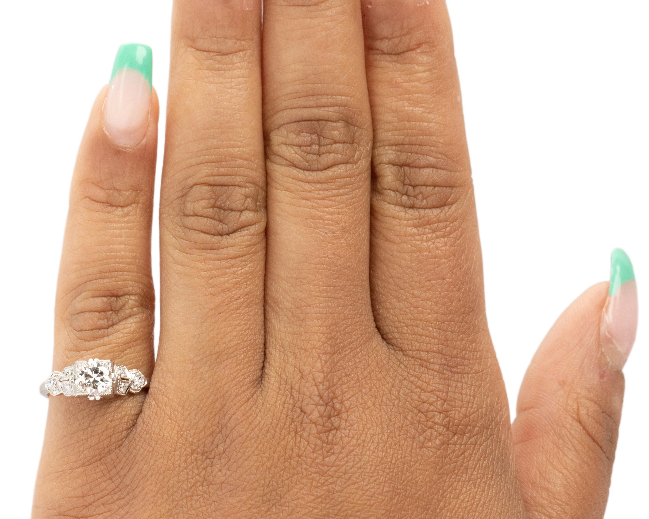 Women's GIA Certified .55 Carat Art Deco Diamond Platinum Engagement Ring For Sale