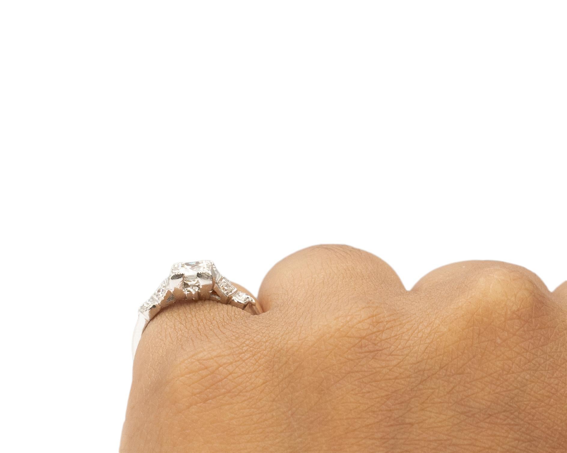 GIA Certified .55 Carat Art Deco Diamond Platinum Engagement Ring For Sale 1
