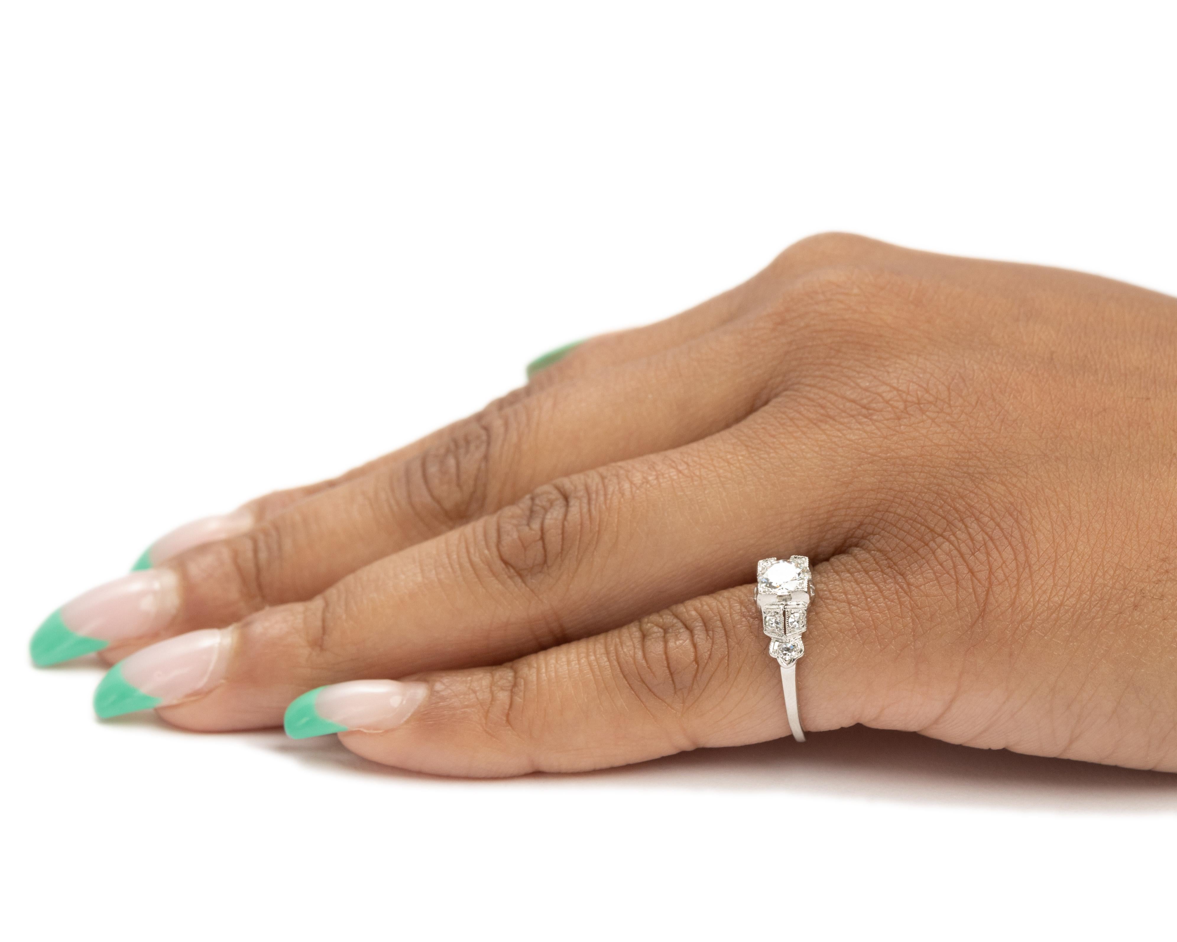GIA Certified .55 Carat Art Deco Diamond Platinum Engagement Ring For Sale 2