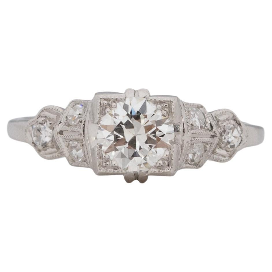 GIA Certified .55 Carat Art Deco Diamond Platinum Engagement Ring For Sale