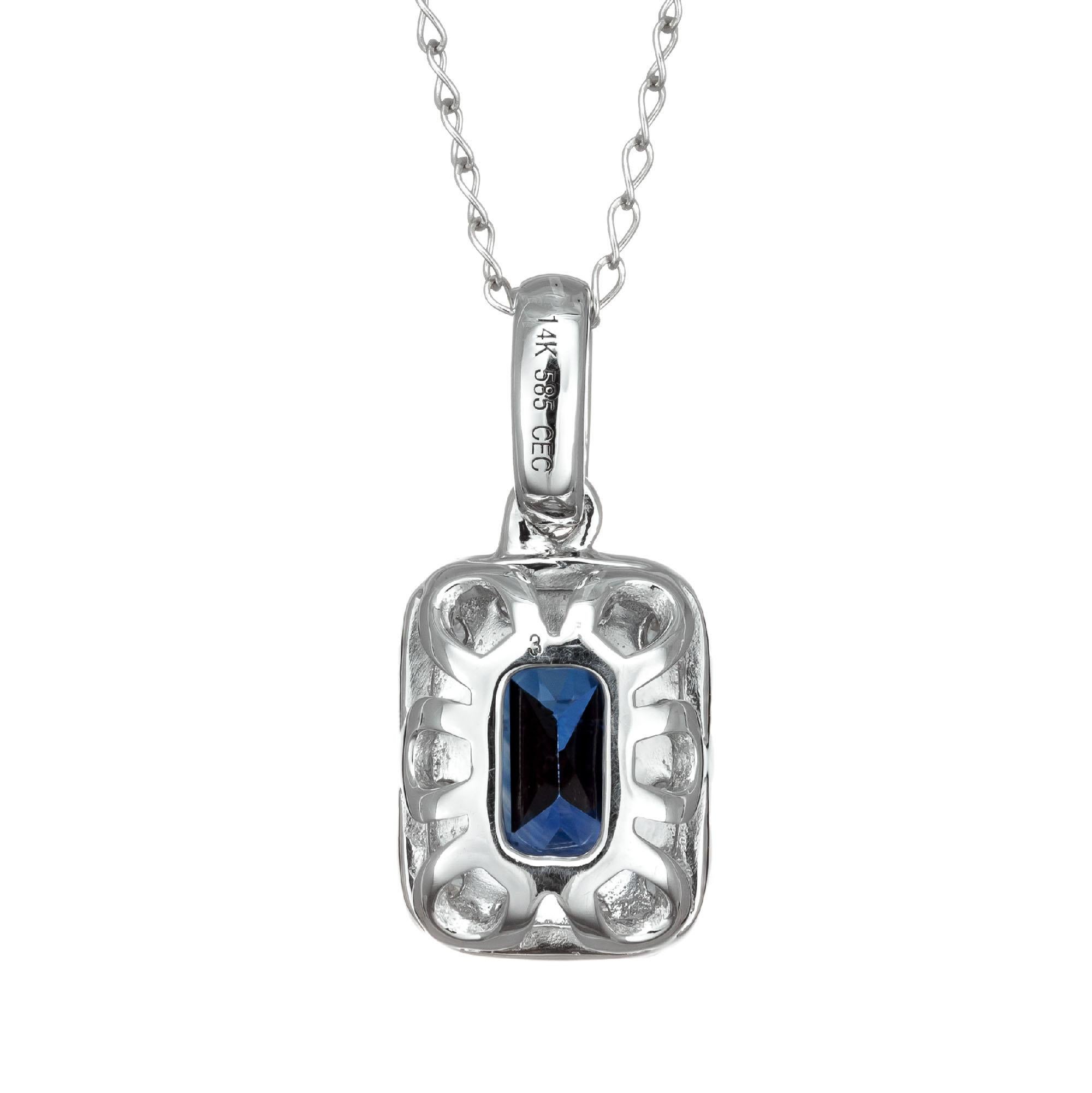 Women's GIA Certified .55 Carat Blue Sapphire Diamond White Gold Pendant Necklace For Sale