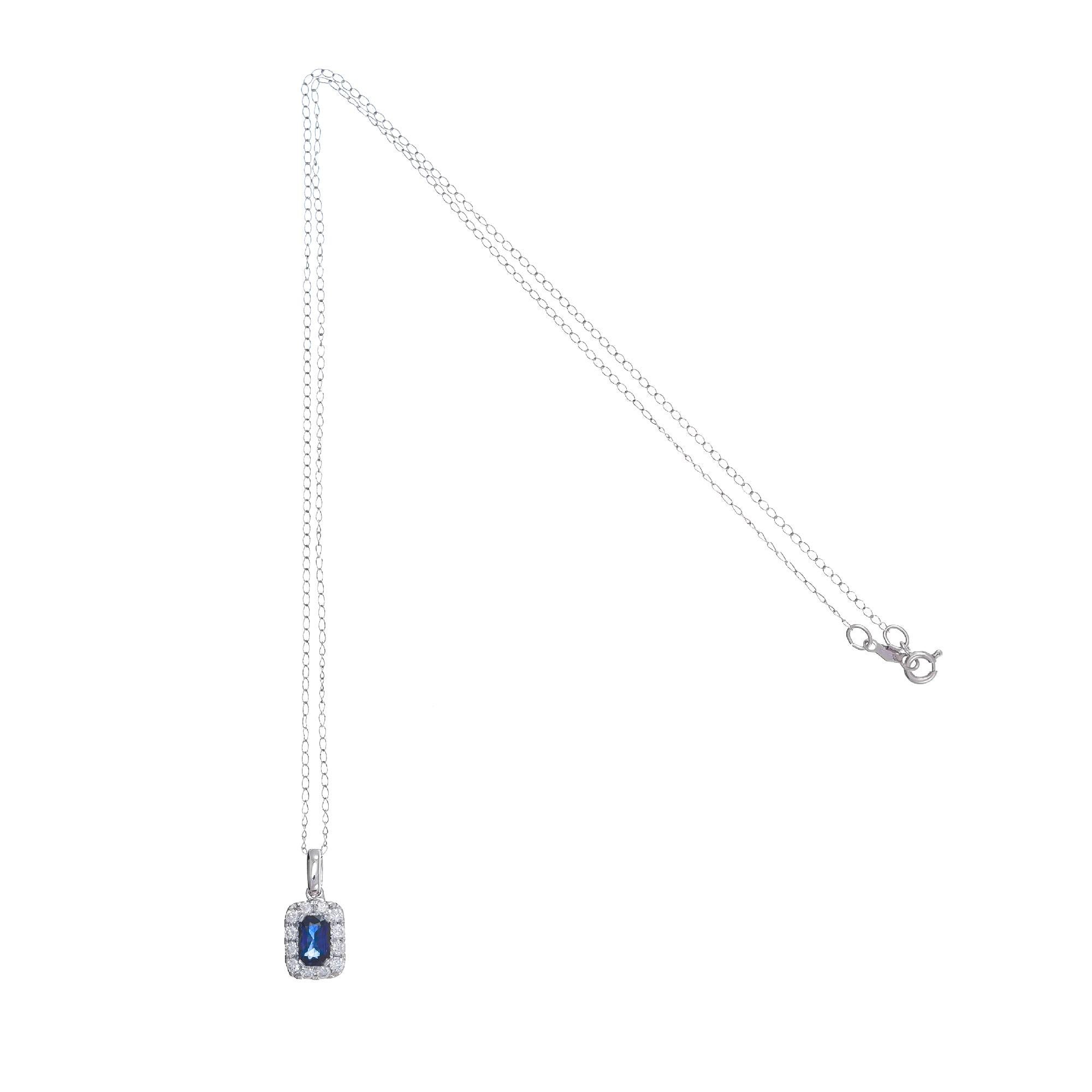 GIA Certified .55 Carat Blue Sapphire Diamond White Gold Pendant Necklace For Sale 1