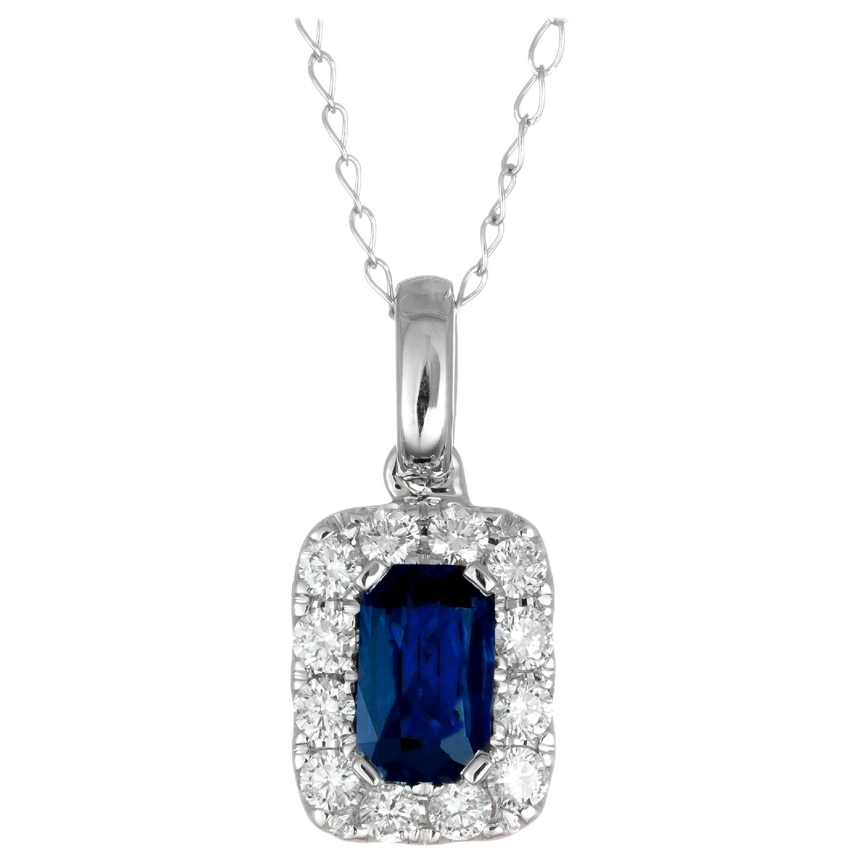 GIA Certified .55 Carat Blue Sapphire Diamond White Gold Pendant Necklace For Sale