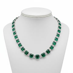 GIA Certified 55 Carat Colombian Emerald and Diamond Necklace