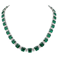 GIA Certified 55 Carat Colombian Emerald and Diamond Necklace