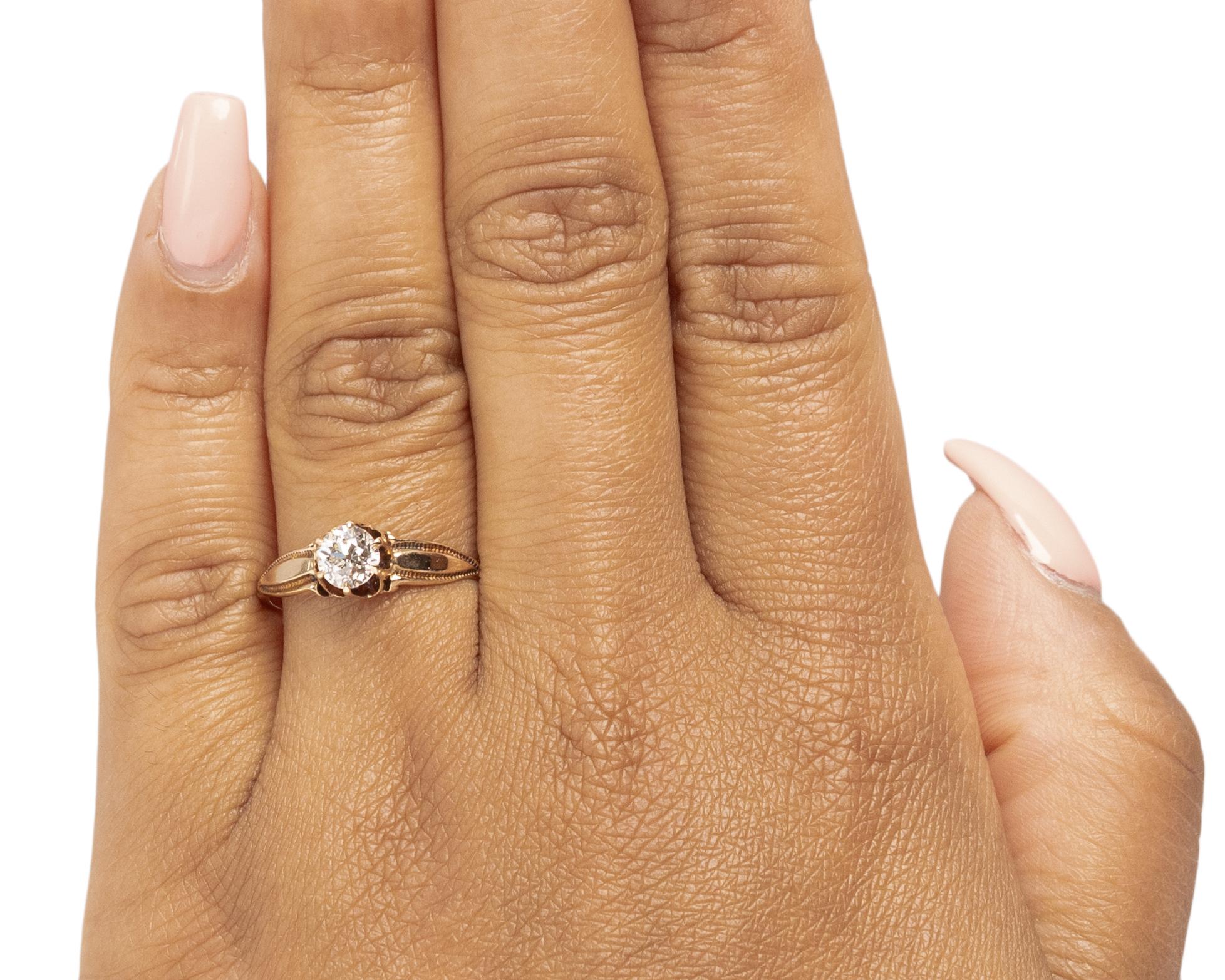 GIA Certified .55 Carat Edwardian 14 Karat Yellow Gold Engagement Ring For Sale 1