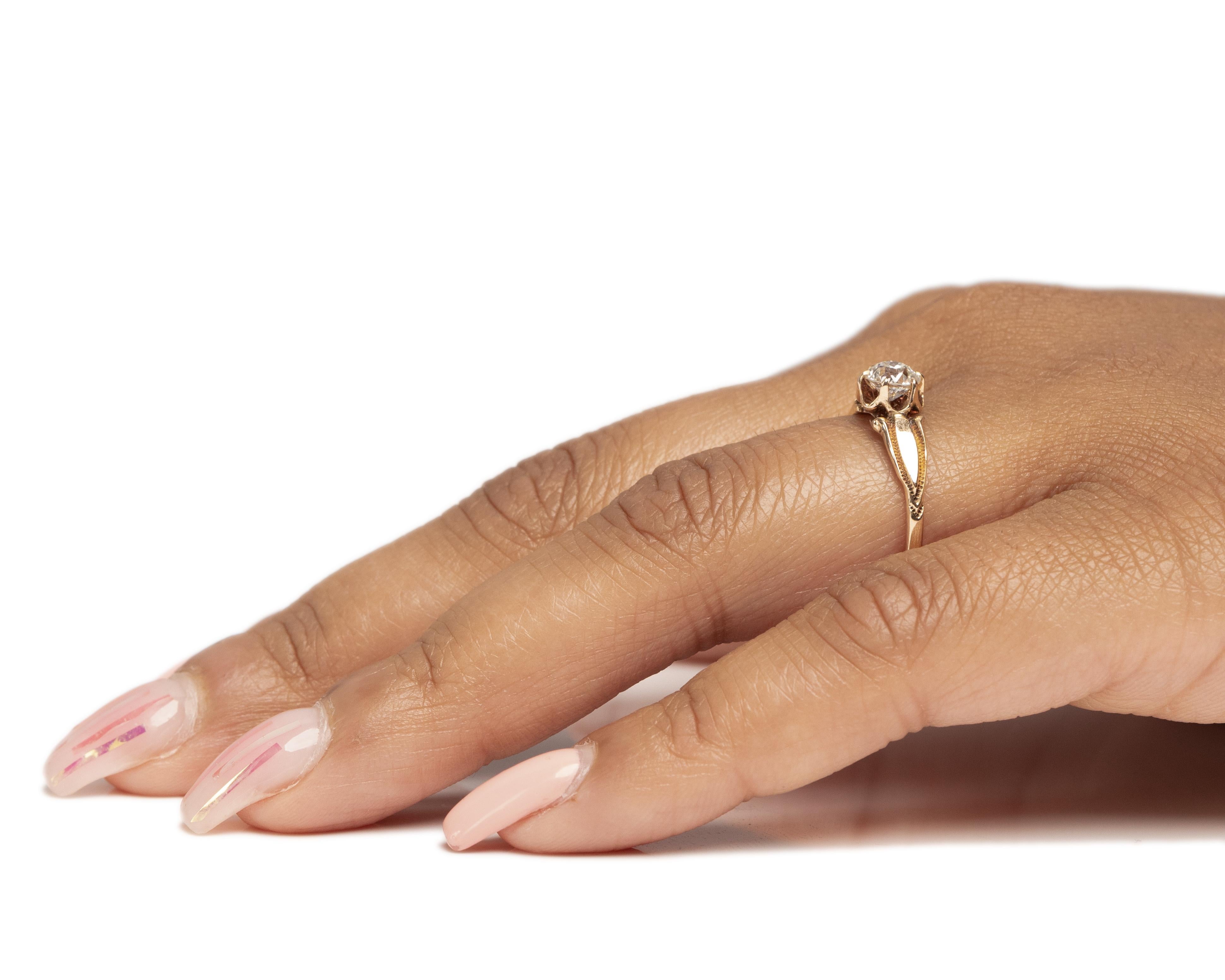 GIA Certified .55 Carat Edwardian 14 Karat Yellow Gold Engagement Ring For Sale 3