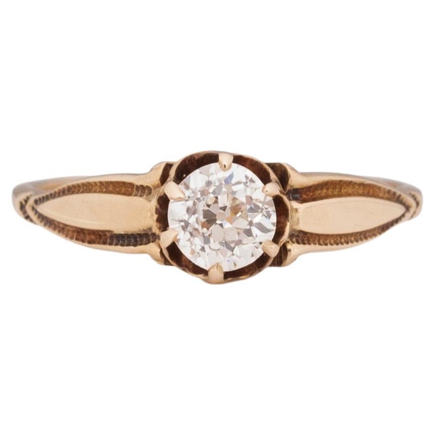 GIA Certified .55 Carat Edwardian 14 Karat Yellow Gold Engagement Ring For Sale