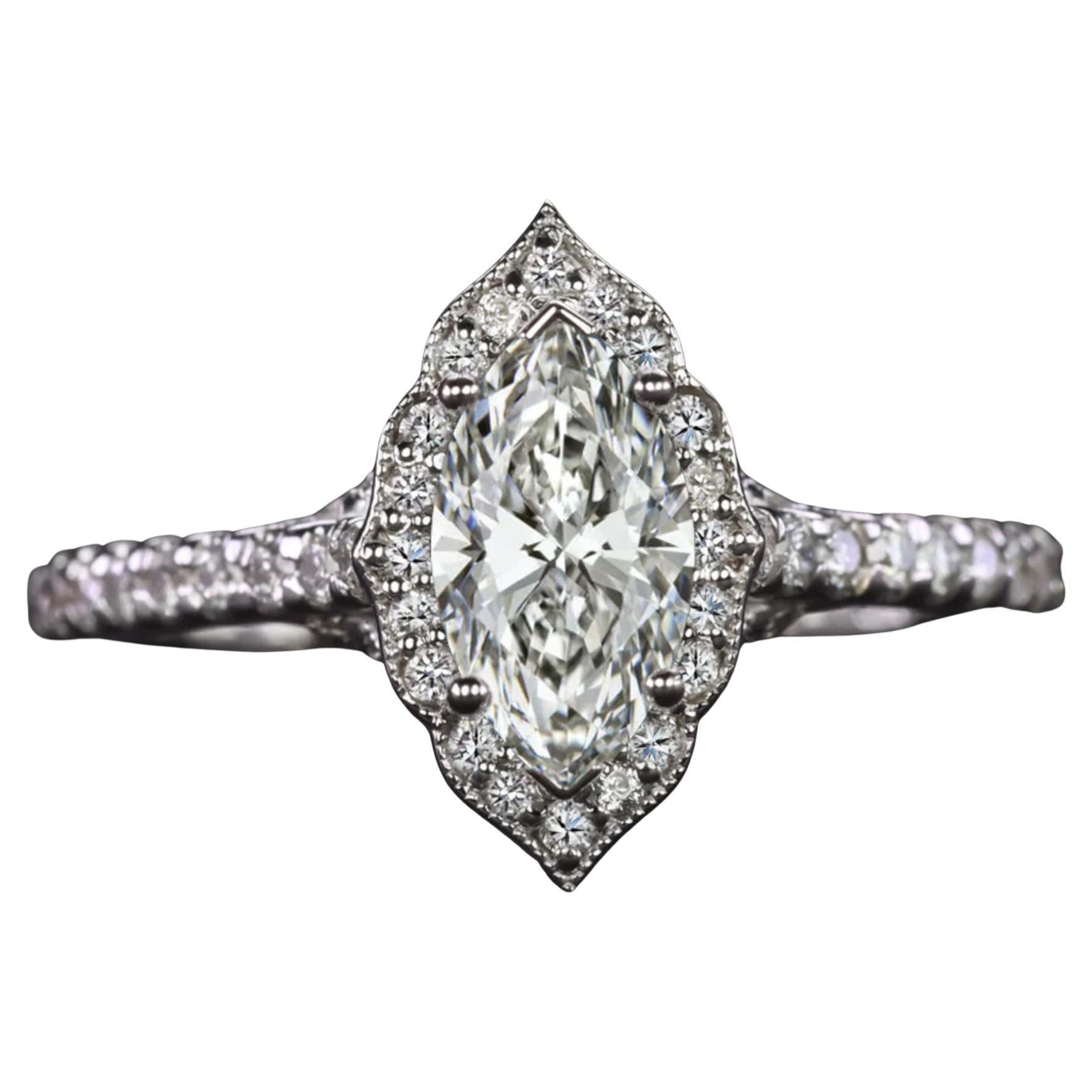 GIA Certified .55 Carat Marquise Shape Diamond Engagement 14K Gold Ring