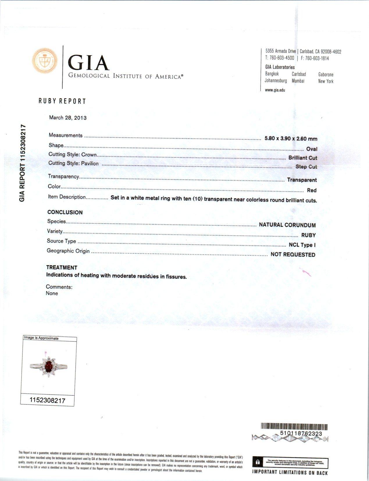 Bague de fiançailles en or blanc avec diamants et rubis rouge ovale de 0,55 carat certifié GIA en vente 3