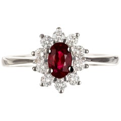 Bague de fiançailles en or blanc avec diamants et rubis rouge ovale de 0,55 carat certifié GIA