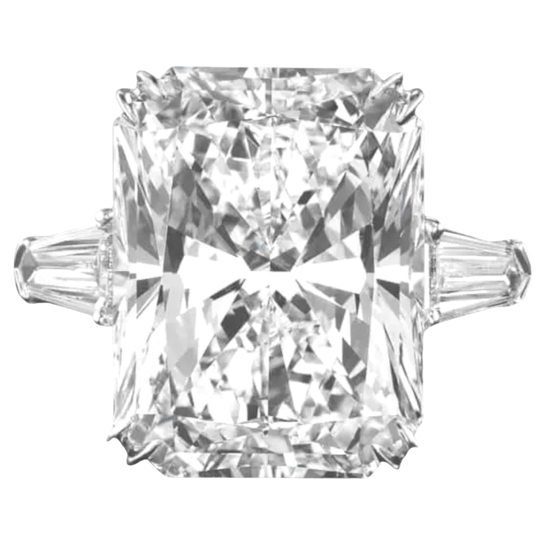 GIA Certified 5.01 Ct Radiant Cut Diamond Ring with Tapered Baguette in Platinum