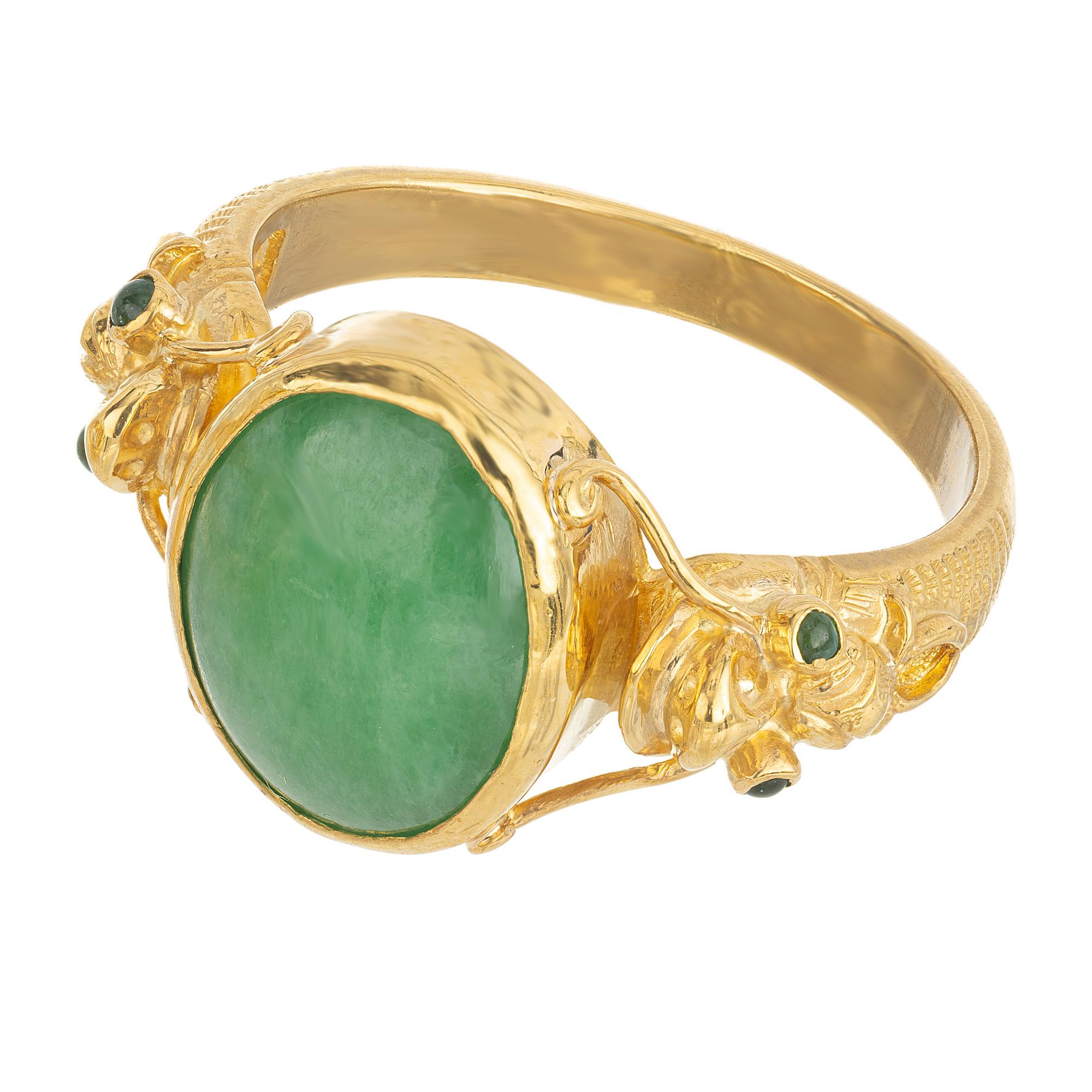 Oval Cut GIA Certified 5.50 Carat Oval Jade Yellow Gold Ring For Sale