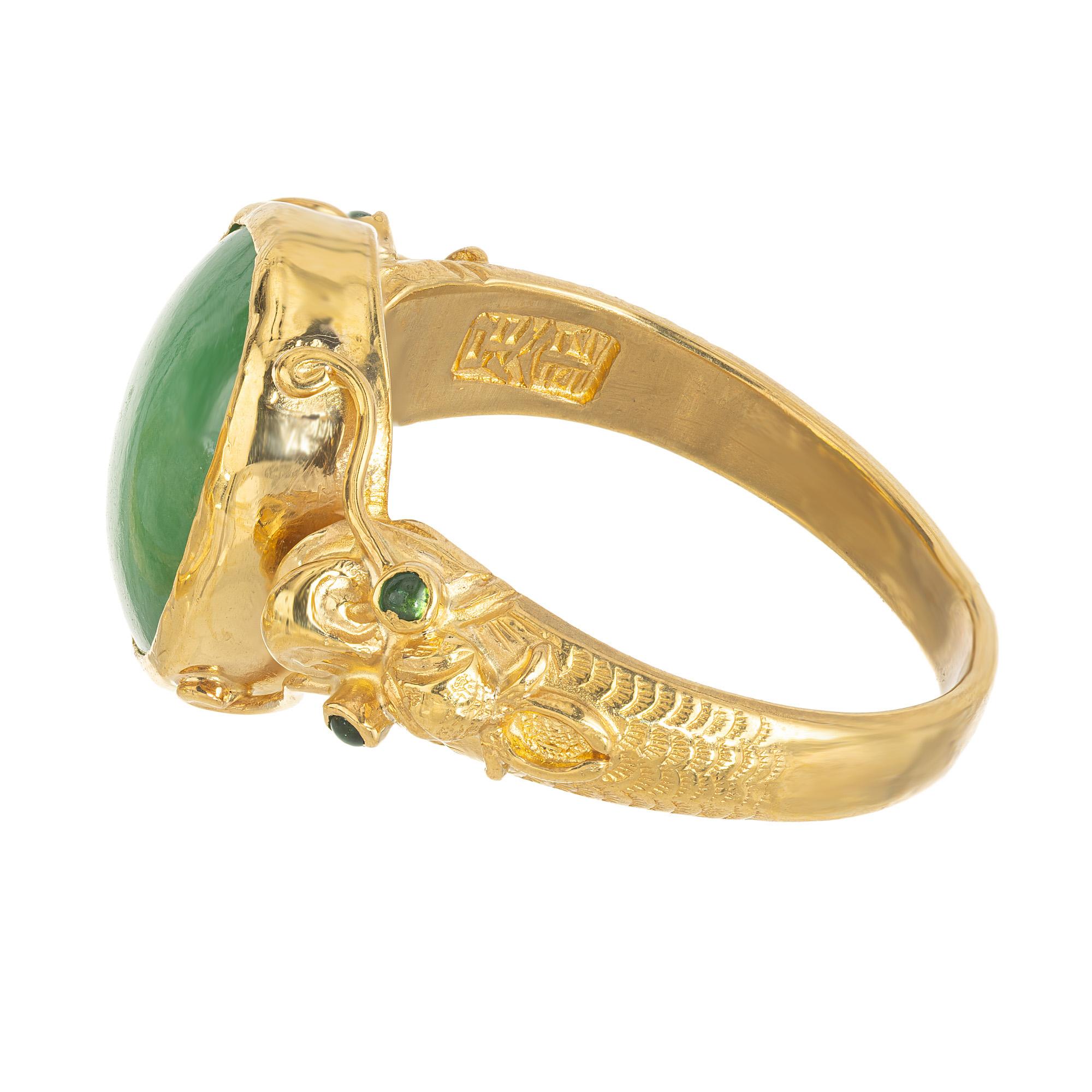 Women's GIA Certified 5.50 Carat Oval Jade Yellow Gold Ring For Sale
