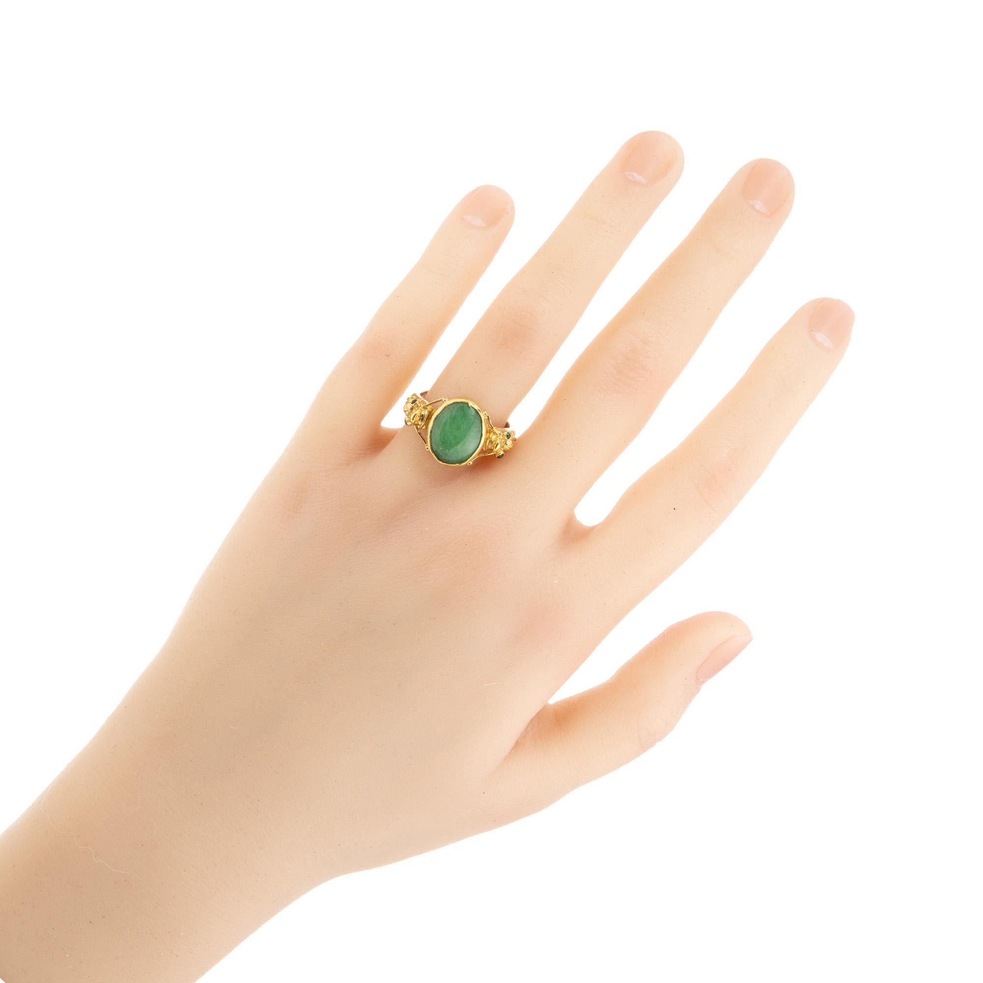 GIA Certified 5.50 Carat Oval Jade Yellow Gold Ring For Sale 4