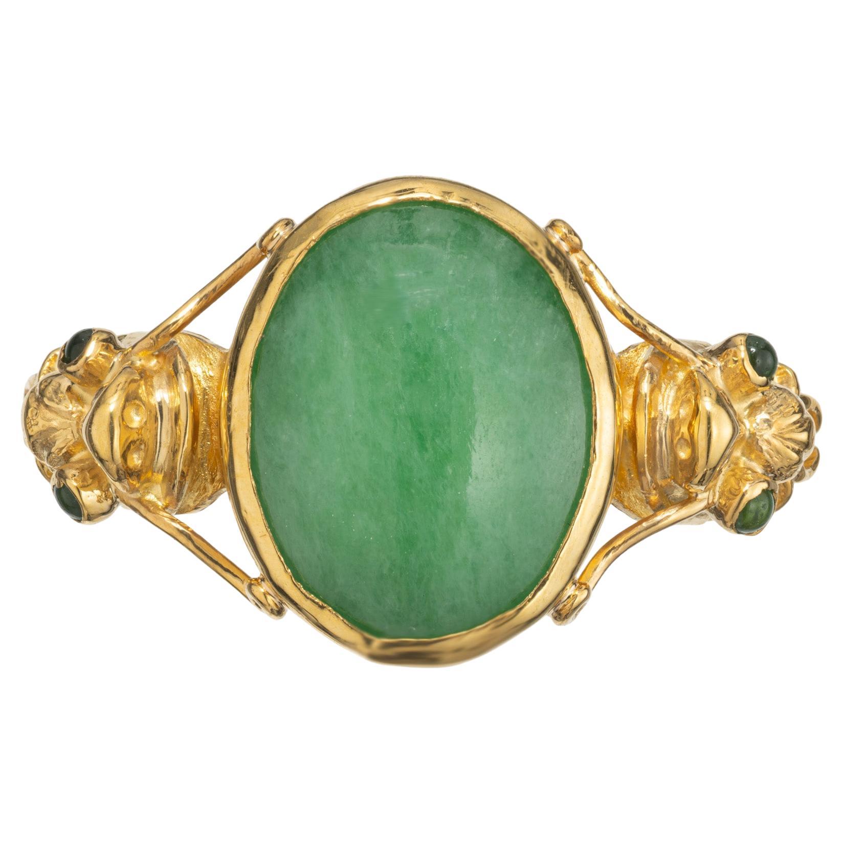 GIA Certified 5.50 Carat Oval Jade Yellow Gold Ring