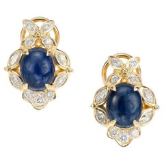 GIA Certified 5.50 Carat Sapphire Diamond Halo Yellow Gold Earrings 