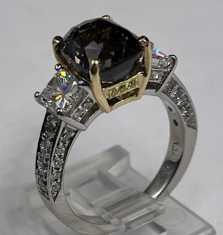 Cushion Cut GIA Certified 5.50Ct Natural Ceylon Alexandrite Ring Accented With Side Diamonds For Sale