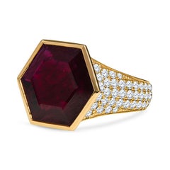 GIA Certified 5.51ct Hexagonal Cut Mozambique Ruby 18k Cocktail Ring