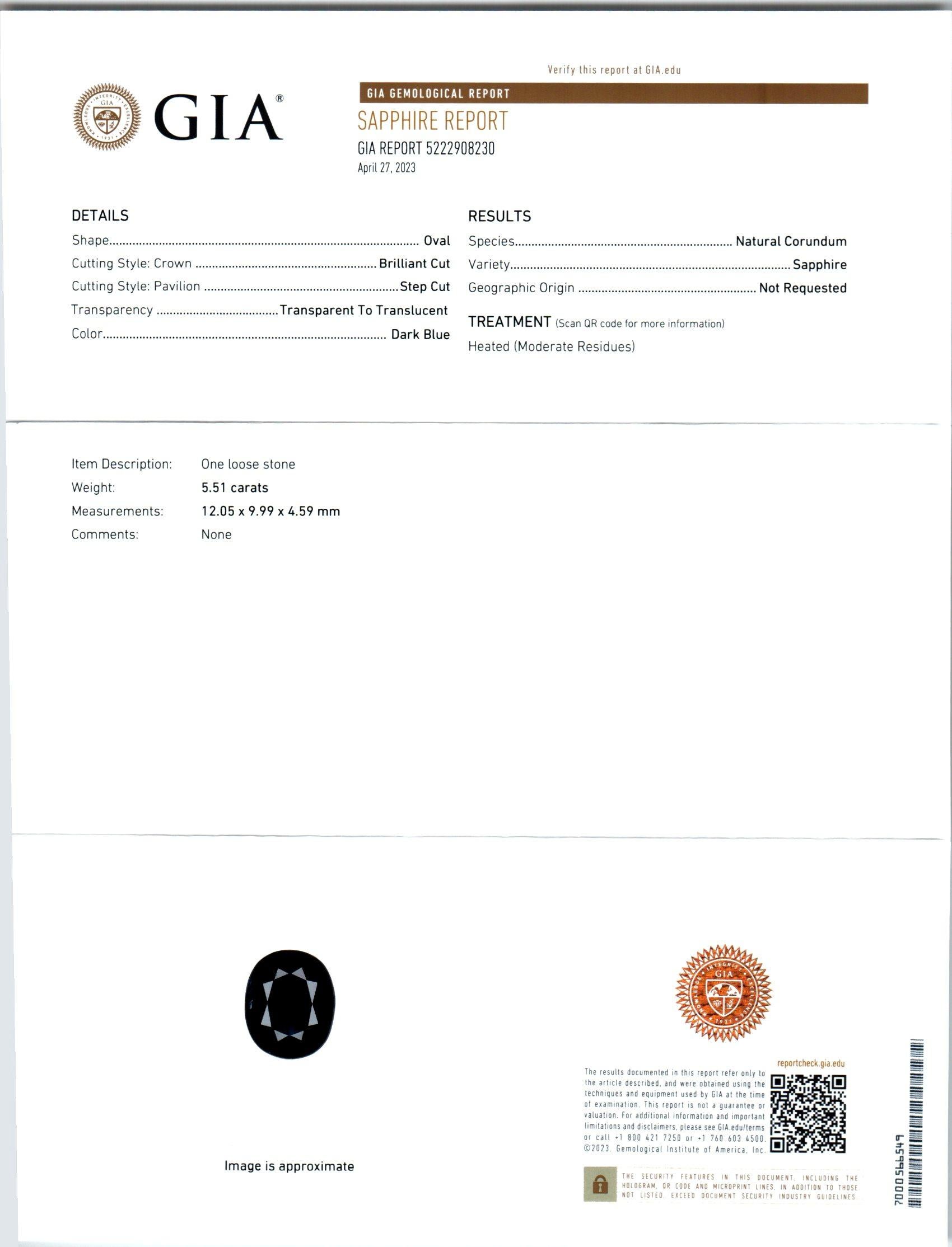Platin-Verlobungsring mit GIA-zertifiziertem 5.51 Karat Saphir und Diamant  im Zustand „Gut“ im Angebot in Stamford, CT