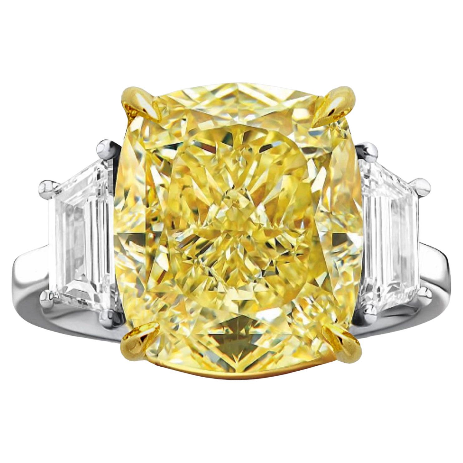 GIA Certified 5 Carat Fancy Yellow Cushion Diamond Ring For Sale