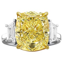 Bague fantaisie en diamant jaune coussin de 5 carats certifié GIA