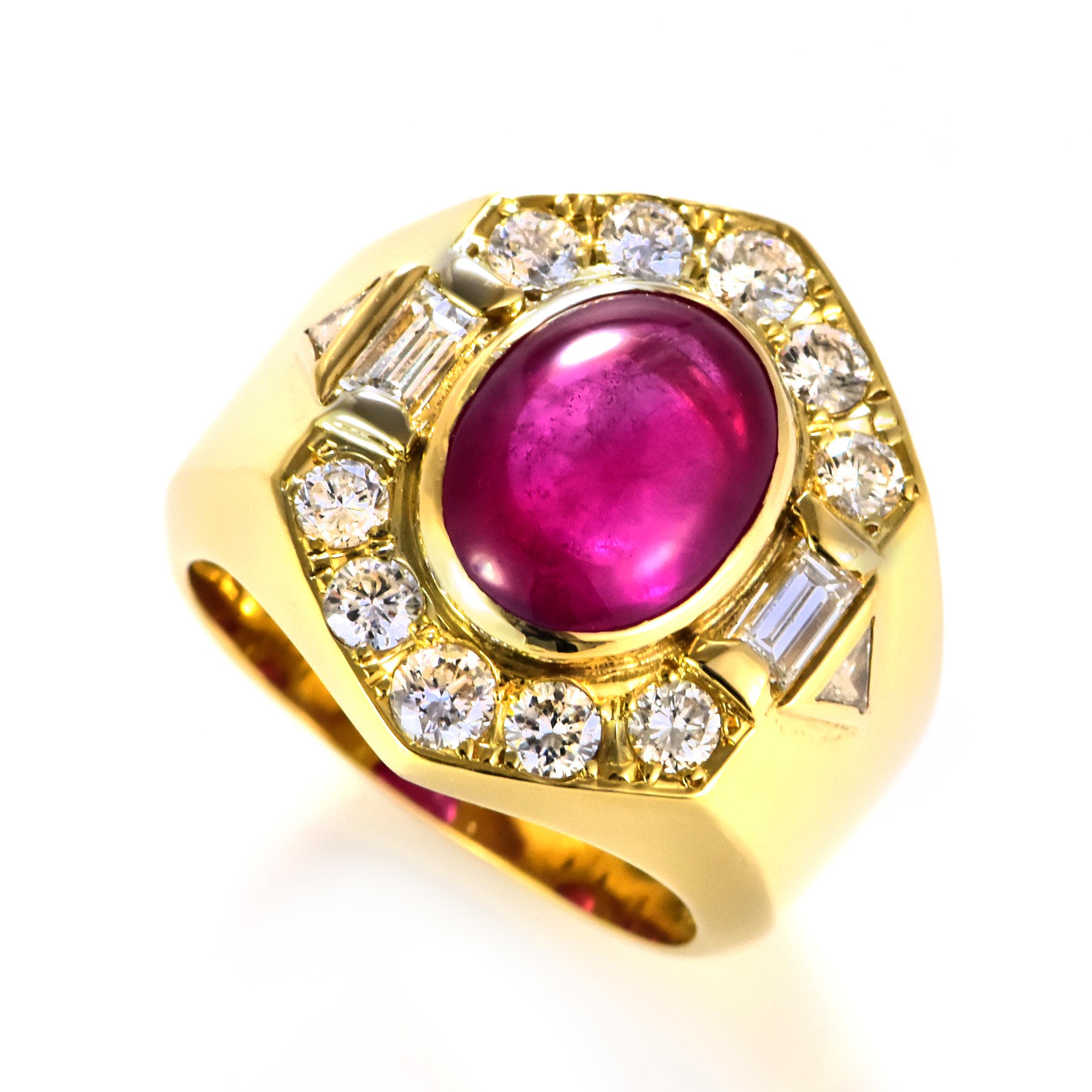A beautiful Ring made in 18K Gold featuring a GIA Certified 5.52 Carat Natural Burmese Ruby and 1.31 Carat Diamonds. Rubies are referred to as 