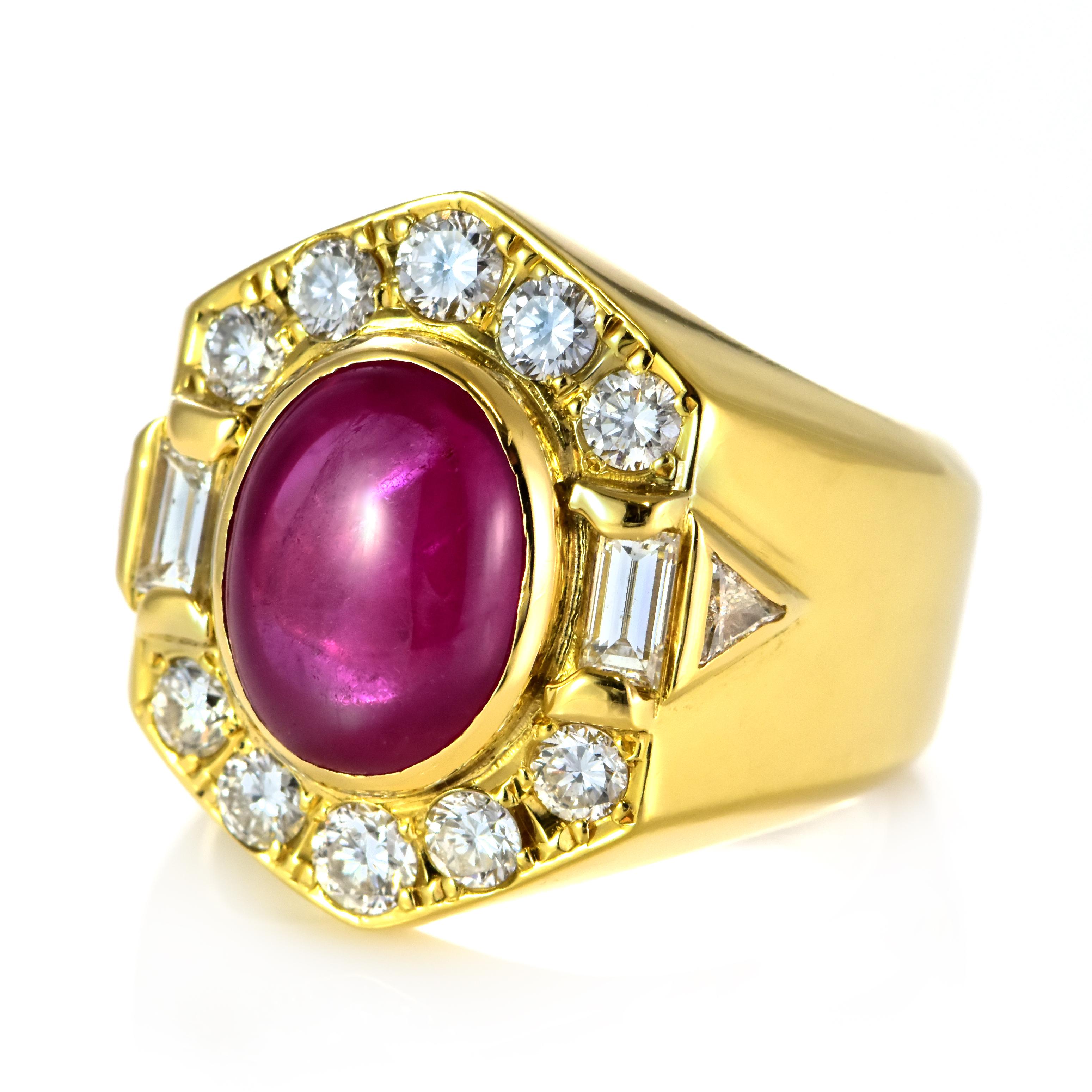 Modern GIA Certified 5.52 Carat Natural Burmese Ruby and Diamond Ring Made in 18K Gold For Sale