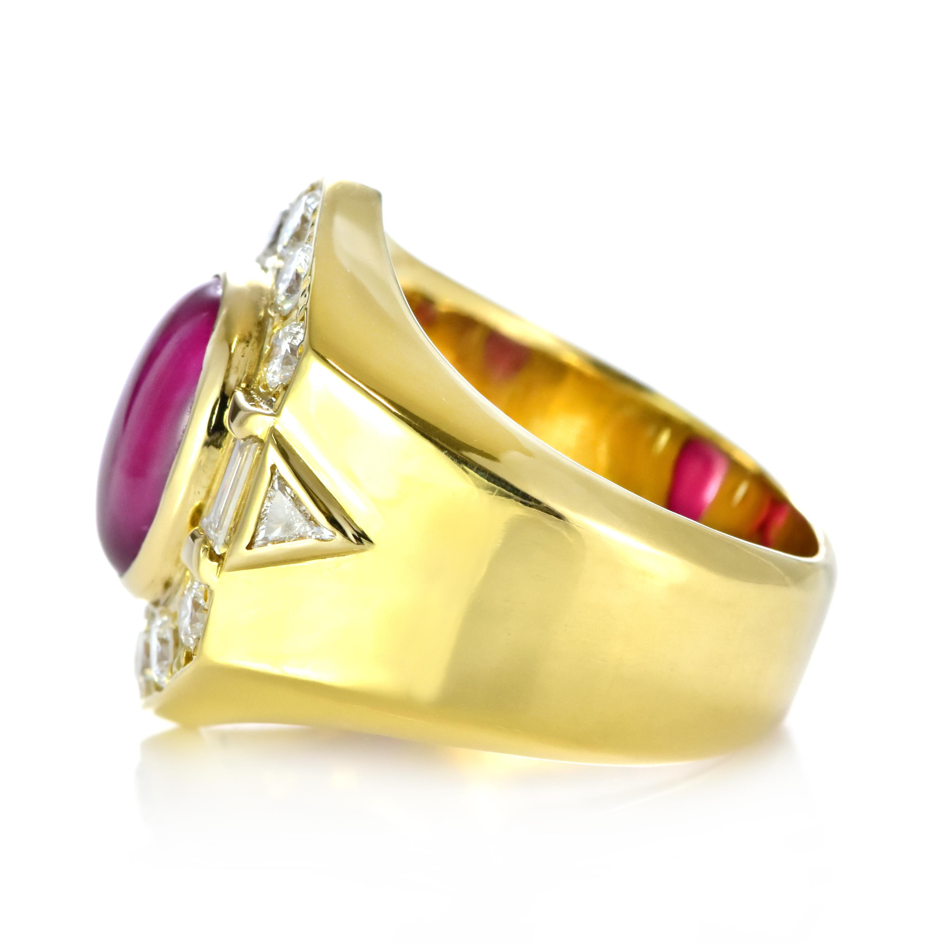 Cabochon GIA Certified 5.52 Carat Natural Burmese Ruby and Diamond Ring Made in 18K Gold For Sale