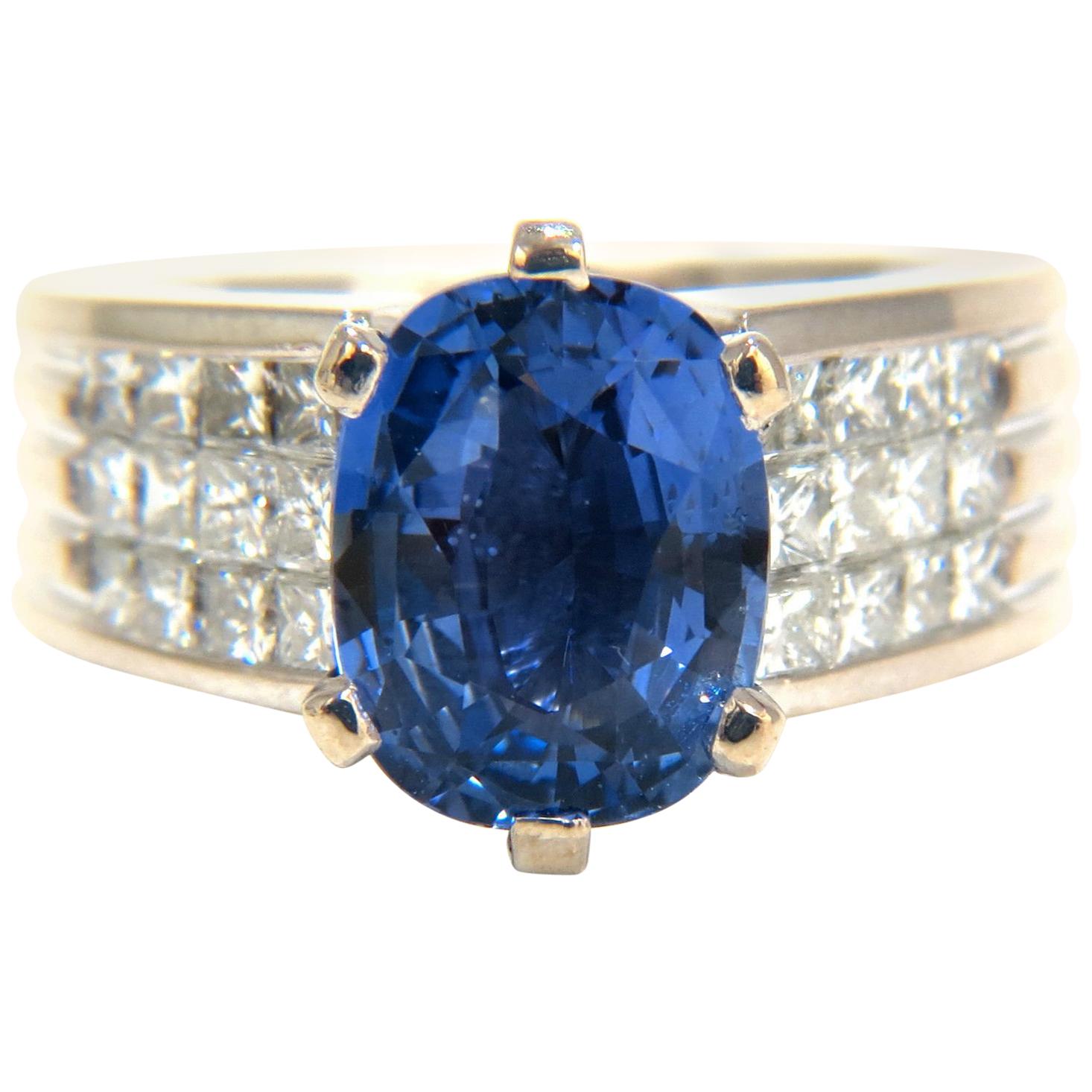 Bague en platine avec saphir bleu tournesol naturel certifié GIA de 5,52 carats et diamants