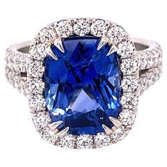 GIA Certified 5.52 Carat Natural Sapphire Cushion Cut Engagement Ring