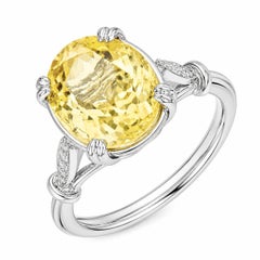 GIA Certified 5.52 Carat Oval Yellow Sapphire Diamond Platinum Engagement Ring