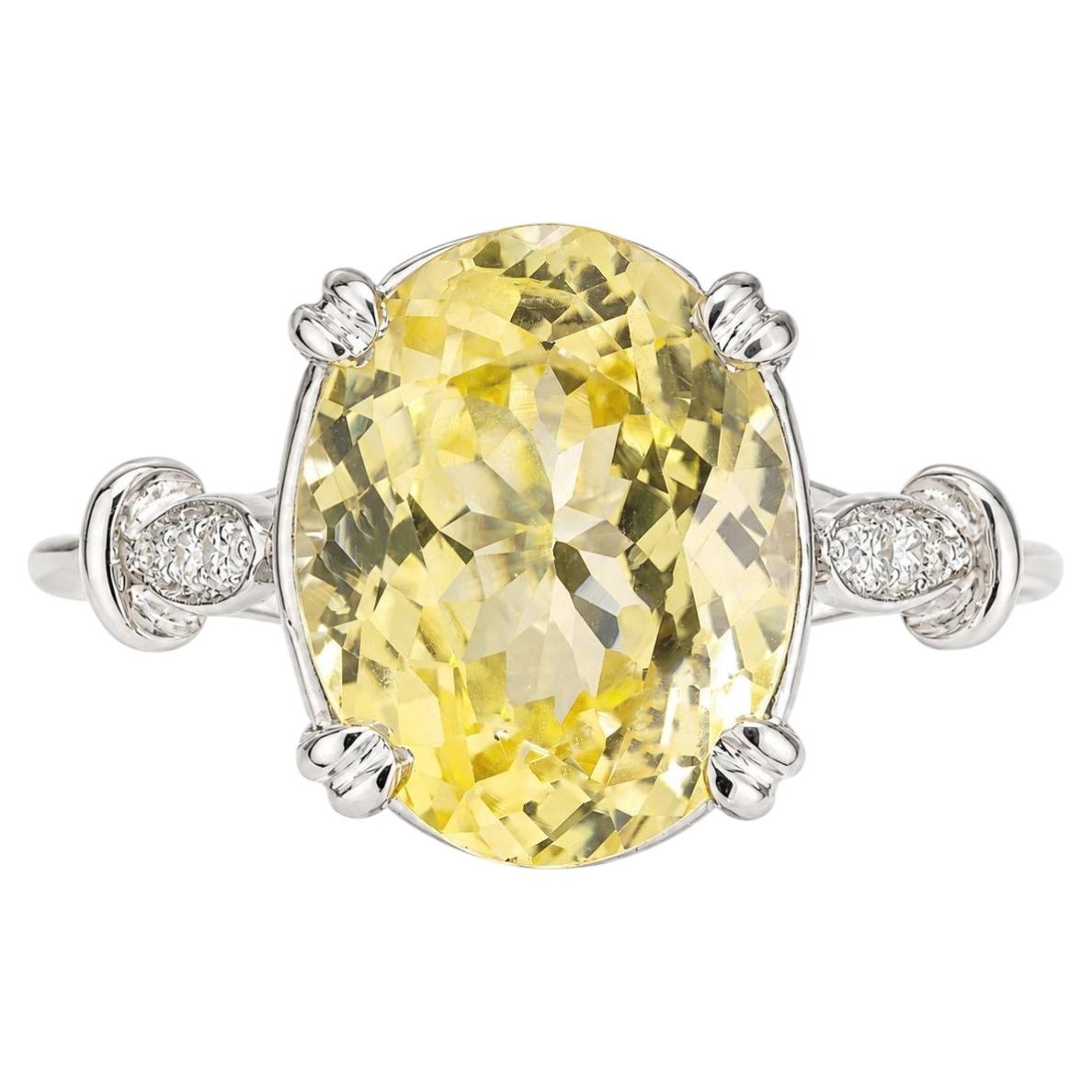 GIA zertifiziert 5,52 Karat Oval Gelb Saphir Diamant Platin Verlobungsring