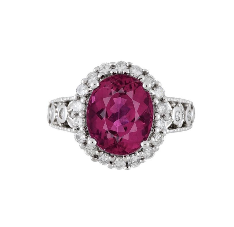 GIA-zertifizierter 5,52 Karat Rubellit und Diamant-Halo in filigranem Fassungsring im Angebot 4
