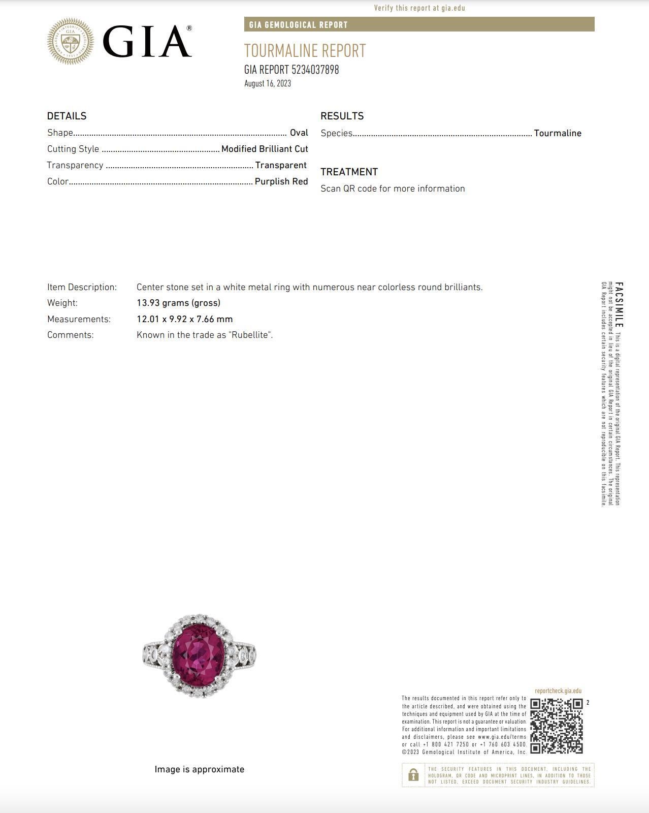 GIA-zertifizierter 5,52 Karat Rubellit und Diamant-Halo in filigranem Fassungsring im Angebot 5